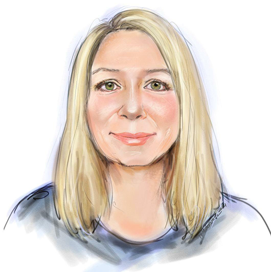 Colour portrait drawing of Sonja Johnston
